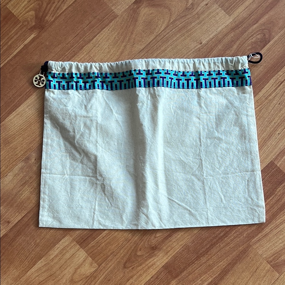 Tory Burch Cream Drawstring Bag with Blue Accents